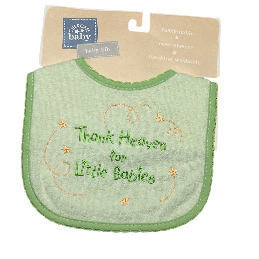 Vintage Cherokee Baby Green Embroidered Bib